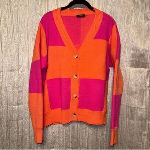 Retro Colorblock Cardigan Sweater Pink Orange {Medium}